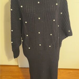Almost Famous Black Knit Dress with Pearl Details